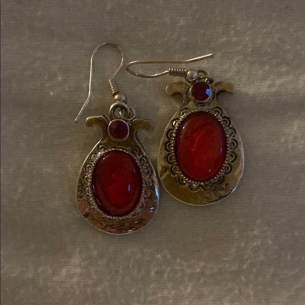 Elegant Red and Silver Earrings